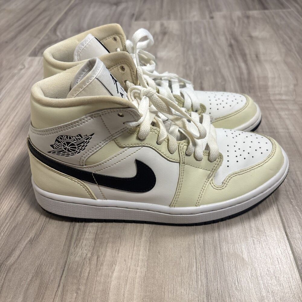 Nike Air Jordan 1 Mid Shoes Women’s Coconut Milk/Black  BQ6472-121 Size 7.5